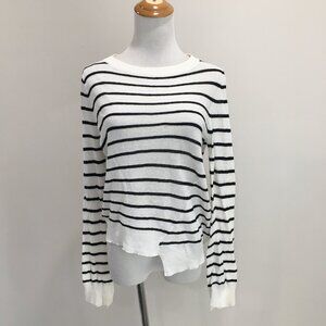 A.L.C Japanese Yarn White Black Striped High Low Asymmetric Hem Knit Sweater